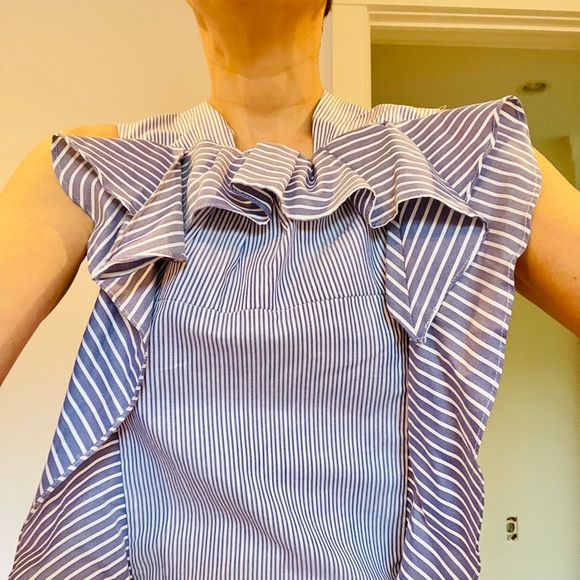 Carven blue pinstripe 100% cotton dress. Ruffled. Beautiful & comfortable. EU36 - Picture 4 of 14